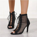 2026Summer New Pupms Women High Top Dance Shoes Ballroom Salsa Tango Sandals Girl Fashion Party Mesh Cutout High Heel Sandalias