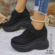 Black Knitted Wedges Heel Sneakers Women Spring Autumn Breathable Chunky Platform Sneakers Woman Slip on Mesh Sports Shoes 35-42