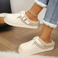 Casual Metal Buckle Warm Plush Mules Slippers Women Winter 2026 Soft Thick Sole Indoor Slippers Waterproof EVA Furry Clogs Mujer