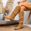 2025 Plus-size Suede Autumn/winter Pointed-toe Square Heel Boots High-top Fashion Women's Boots That Do Not Reach The Knee