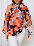 Women’s Fashionable Printed One-Shoulder Blouse – Plus-Size Top for Work or Casual Outings