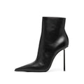 Arden Furtado Autumn Black Pointed Toe Short Boots Pointy Stilettos Heels Side Zipper Boots Europe And America Women's Boots