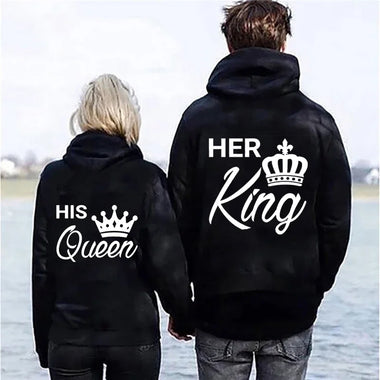2027New Valentine's Day His Queen And Her King Printed Hoodies Men/Women Couple's Sweatshirts Casual Hoodie Personality Pullover
