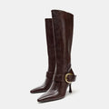 Fashion Style New Women Knee Stilettos Boots Sexy Boots Pointed Toe Party Shoes Ankle Big Buckle Strap Zipper Party