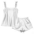 Satins Pajama Set for Women Silk Pajamas Set Ruffle Strap Camisole Top and Shorts Sleepwear 6XDA