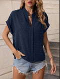 Spring and Autumn Women's Shirts Women's New Tops Short Sleeve V-Neck Causal Loose Solid Colour Female Blouses