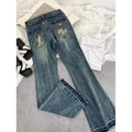 Retro Low-Waisted Jeans Female Autumn New embroidery Old Casual Fashion Temperament Slim Joker Bell Bottoms.