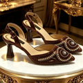 2026 Italian Inspired Coffee Pointed Toe High Heels Matching Handbag Set COMFORT INCLUDED Elegant Wedding Party Shoes for Women