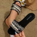 Women's Shoes New Fashion Slippers with Pearl Buckle, Versatile Solid Color Metal Decoration, Round Toe, Pearl Chain, Flat Sandals