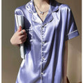 Embroidery Solid Women's Summer Casual Pajama Set 2024 New Y2k Fashion Purple Nightwear Classic Soft Simulated Silk Housewear