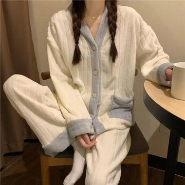 Women's Pajamas Sweet and Lovely Student Pajamas Fashionable Women's Long Sleeved Loose Thick Suit Autumn and Winter Princess Home Clothes