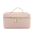 Makeup Bag Cosmetic Ladies Saffiano Split Leather Travel Toiletry Case Bag Portable Hanging Makeup Organizer Box Dopp Kit Cosmetic Bag For Women