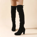 Fashion Ladies Thigh High Over Knee Boots Faux Suede Round Toe Chunky Heel Long Boots Black Red Brown Winter Footwear