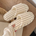 Comfortable Cotton Linen Slippers Women Stripe Design Soft Floor Shoes Four Seasons