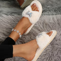Pink Glitter Butterfly Fluffy Furry Slides Women Winter 2026 Luxury Warm Fur Indoor Slippers Soft Plush Flat Heel Cotton Shoes