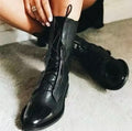 2026 New Women's Autumn Plus Size British Style Mid-Calf Pointed Toe Slim Fit Single Boots Outdoor Fashion Motorcycle Boots