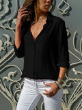 Women Blouse Tops Women Elegant Solid Chiffon Blouse Spring Summer Casual Long Sleeve V Neck Loose Shirt Office Lady Tunics Oversized Tops 2024