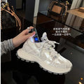 Women Chunky Sneakers Hiking Grey Navy Chunky Hiking Sneakers For Women Breathable Mesh And Synthetic Upper Lace Up Design Round Toe Non Slip Thick Sole Casu