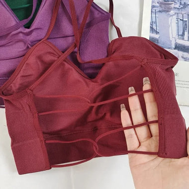 Women's Cross Back Sports Bra Shock Resistant Gathered Sexy Gym Running Bra Summer Yoga Vest Outdoor Comfortable Fitness Wear