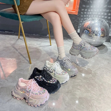 Fashion New Style Women's Chunky Sneakers Fashion Versatile Rhinestones Loafers 2026 Comfort Casual Women Shoes Кеды Женские