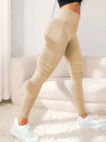 Women Seamless Yoga Leggings,High Waist Textured Striped Workout Pants,Elastic Tummy Control Butt Lifting Sport Tights,Fitness R