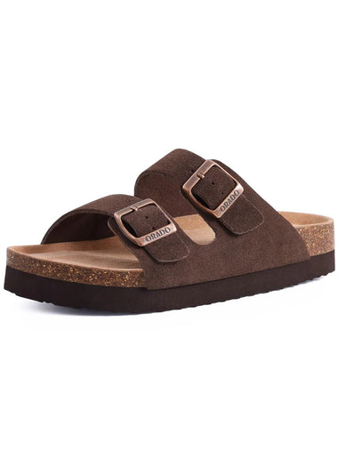 Women Sandals Slides Slippers Litfun Classic Leather Cork Slippers Women Fashion Suede Flats Sandals Thick Footbed Cork Slides Unisex Outdoor Beach Slippers
