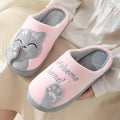 Women Warm Winter Slipper Cartoon Cat Non-Slip Women and Men Soft Indoor Slippers Furry Plush Round Toe Flats Ladies Shoes