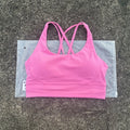Solid Color Soft Cross Back Women Fitness Bra Tights Yoga Vest High Strength Shockproof Gym Sports Top Push Up With Chest Pad