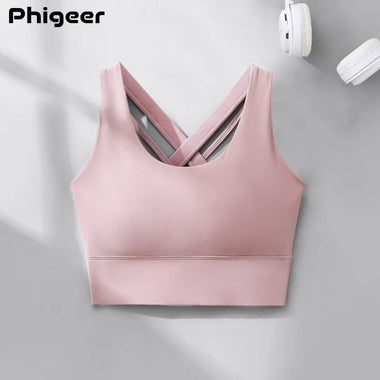 Women's Sports Bra Seamless PHIGEER Women's Seamless Cross Back Sports Bra Women Padded Fitness Bra Top Women's Clothes Gym Sexy Underwear Wireless Bra