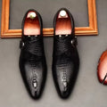 Crocodile Pattern Business Formal Leather Shoes For Men British Style Pointed Toe Loafers Monk Strap Men Wedding Shoes