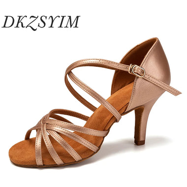DKZSYIM Women Dance Shoes Latin Practice Ballroom Tango Jazz Soft Sole Ladies Standard Dance Shoes Satin Heeled 5.5/6.5/7.5/8CM