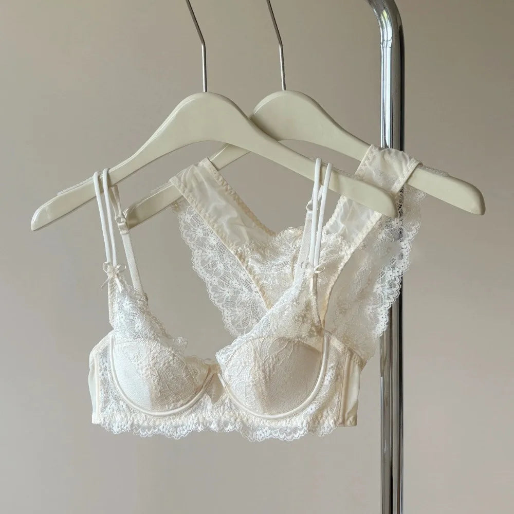 Women French Half Cup Bra Set Thin Cup Minimizer Soft Underwire Anti Sagging Side Boob Control Sexy Intimates Lingerie 32-38