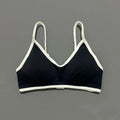 Women Contrastline Yoga Bra V Neck White Edge Thin Strap Wirefree Padded Sports Bra Seamless Daily Workout Fitness Crop Top