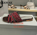 Bling Bling Rhinestone Decor Flat Slippers Women Open Toe Sandals Summer Slides Dress Shoes Party Wedding Slippers Women