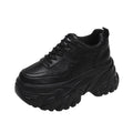 Autumn Breathable Thick Bottom Casual Shoes New 2023 Women's Chunky Leather Sneakers 8CM High Platform Sports Dad Shoes Spring