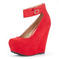Women Wedge Pumps Sexy Leopard Flock Buckle Bowtie Round Toe Ankle Strap High Heels Platform Wedges Female Party Wedding Shoes