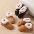Fluffy Slippers Women Home Faux Suede Winter Furry Collar Closed Back Platform Shoes Unisex Couple Plush Indoor Slides Non-Slip
