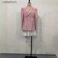 Women Sweet Blazer Pink Girly Heart-breasted Long-sleeve Suit New Spring Autumn Office Lady Fashion Casual Solid Slim Blazers