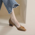 Luxury square toe high heels for women's 2025 Spring and Autumn New Work Shoes Shallow Mouth Thick Heel Casual Women's Shoes