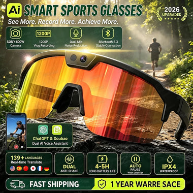 Sunglasses Polarized Sports Camera New Smart AI Camera Glasses 800W Camera 1200P HD Video Recording Sports Sunglasses WiFi Translator Anti-Shake Polarized Eyewear