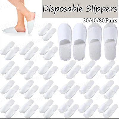20-80Pairs White Disposable Slippers for Guest Non Slip Hotel Slippers Unisex Spa Slippers Bulk Indoor Slippers for Women Men