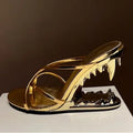 2025 Summer Spring Women High Heels Shoes Sexy Woman Metal Fangs Pointed Toe Sandals Pointed Toe Luxury Brand Peep Toe Pumps