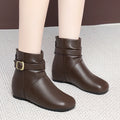 Shoes Autumn Winter Leather Ankle Boots Fleece Lined Thick Sole Chunky Heel Mom Fashion Warm Cotton Shoes For Middle Aged Ladies