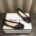 New Women Hollow Out Bow Decor Square Toe Low Heel Flats Breathable Slip On Casual Shoes For Daily Work Vacation