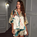 Ice Silk Pajamas Women's Fashion Casual Short Sleeved Shorts Two-piece Thin Suit Loose Cardigan Home Clothes Pyjamas