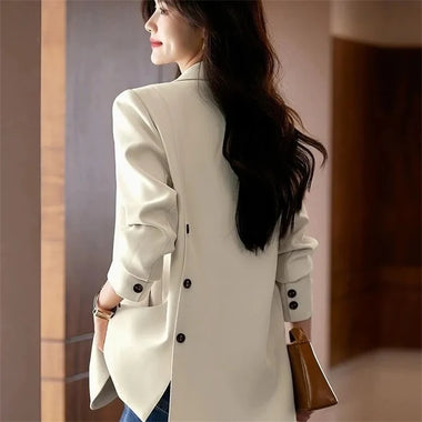 Spring Autumn Trend Double Breasted Elegant Women's Suit Forking Design Sense Ladies Small Coat