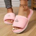 Fashion Crown Decoration Home Slippers for Women 2026 Winter Soft Sole Fluffy Slippers Warm Short Plush Open Toe Slides Shoes