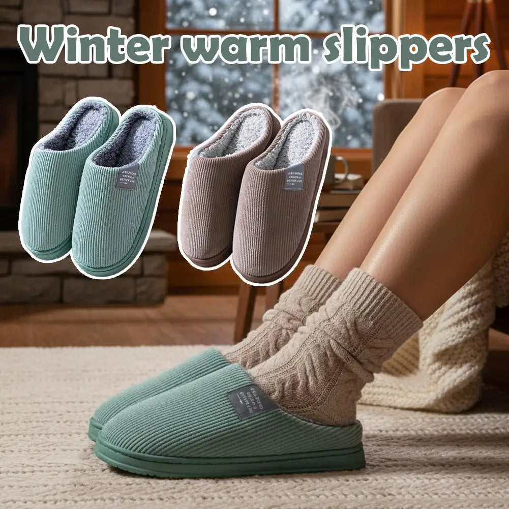 Winter Warm Slippers Plush Corduroy House Slippers Non Slip Indoor Home Cotton Shoes for Women Men Autumn Winter Couples