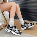 Women Breathable Mesh Chunky Dad Sneakers Round Toe Patch Thick Elevated Shock Absorbing Sole Casual Platform Walking Trainers