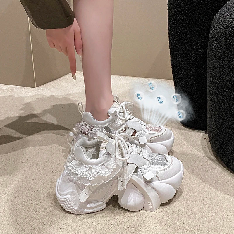 Popular Hollow-Out Dad Shoes for Women, Super Trendy, Breathable, Versatile, Thick-Soled Platform Casual Sneakers